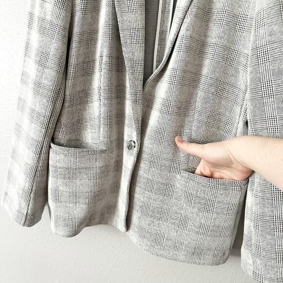 Loft Gray Plaid Knit Blazer Cardigan Women's Size XXL single button closure‎ - Picture 3 of 11